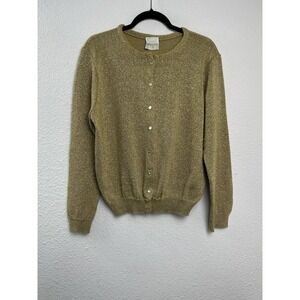 Bentley Vintage Gold Cardigan Sweater Womens Size L New Old Stock Shimmer‎ Party